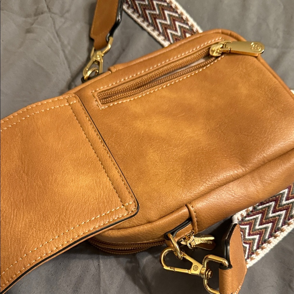 Postanyen Tan Crossbody Bag with Patterned Strap - Picture 6 of 10